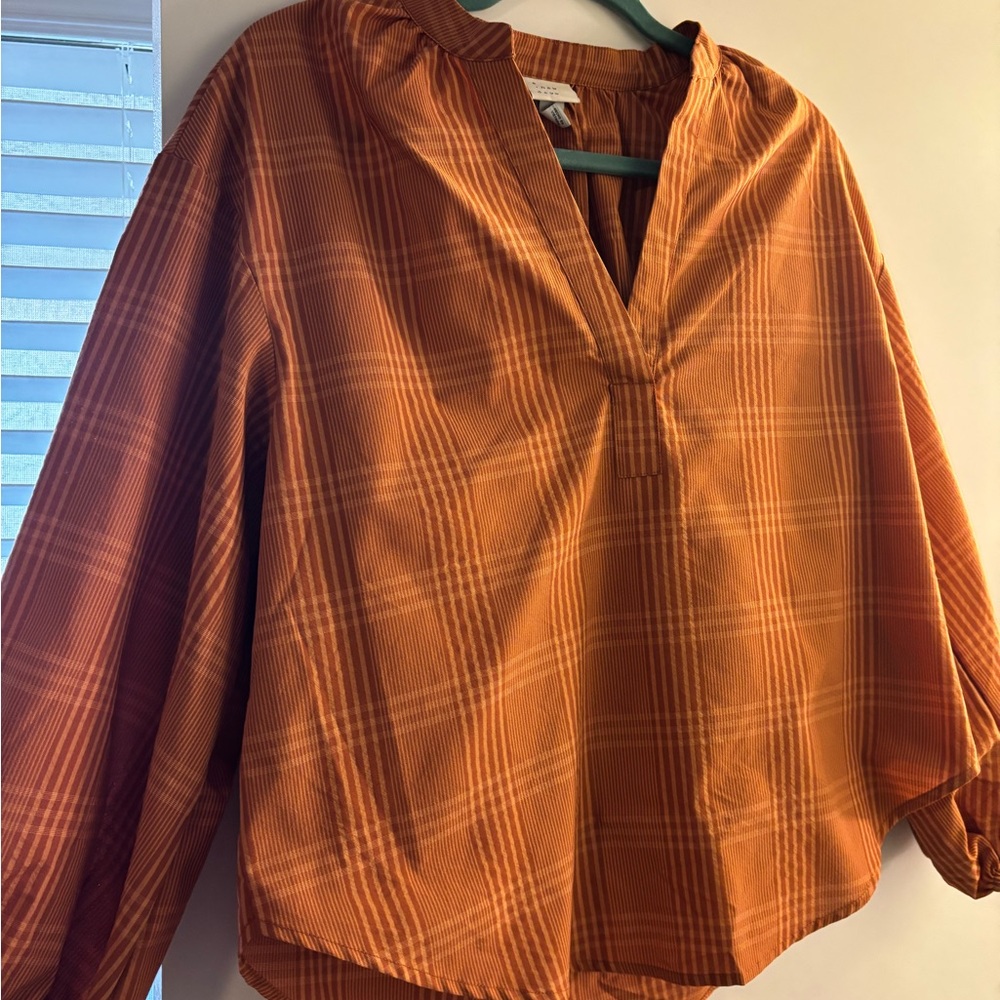 a new day Women's Orange Plaid Blouse